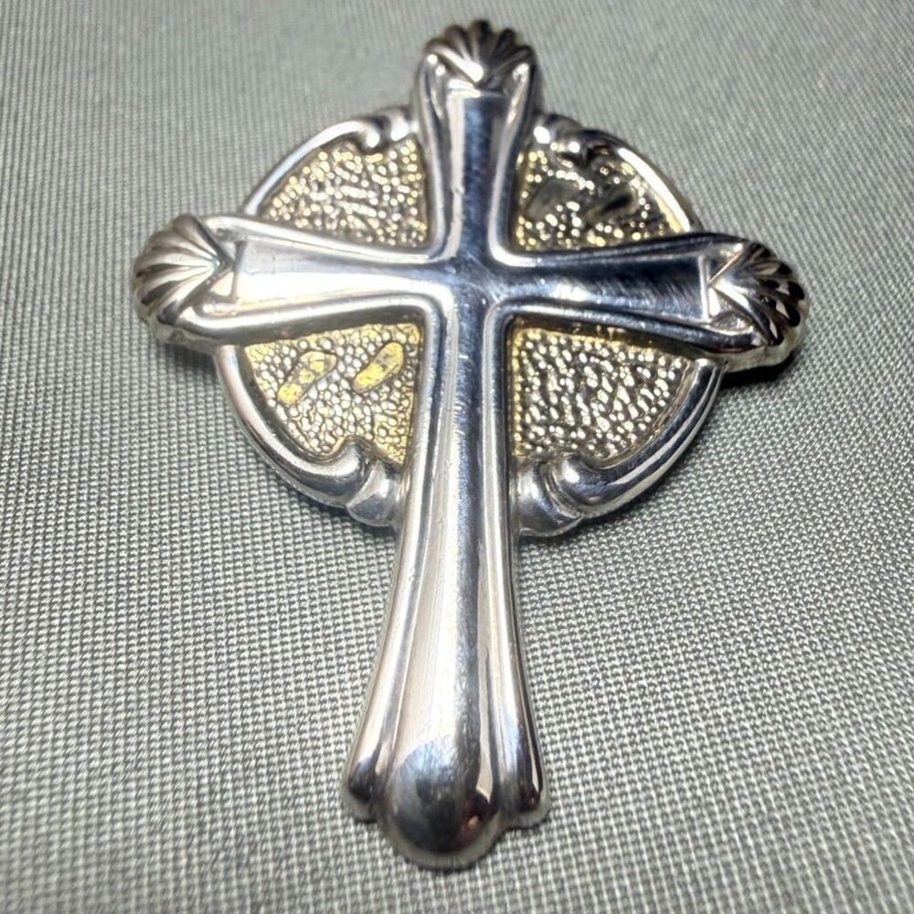 Vintage Gorham Sterling Silver & Gold Vermeil "Footprints" Cross Pendant
